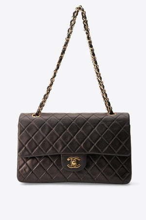 Vintage Chanel Medium Double Flap Bag Black Quilted Leather with 24k Gold Plated Hardware