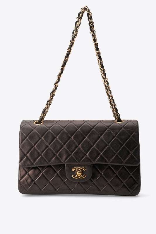 Vintage Chanel Medium Double Flap Bag Black Quilted Leather with 24k Gold Plated Hardware