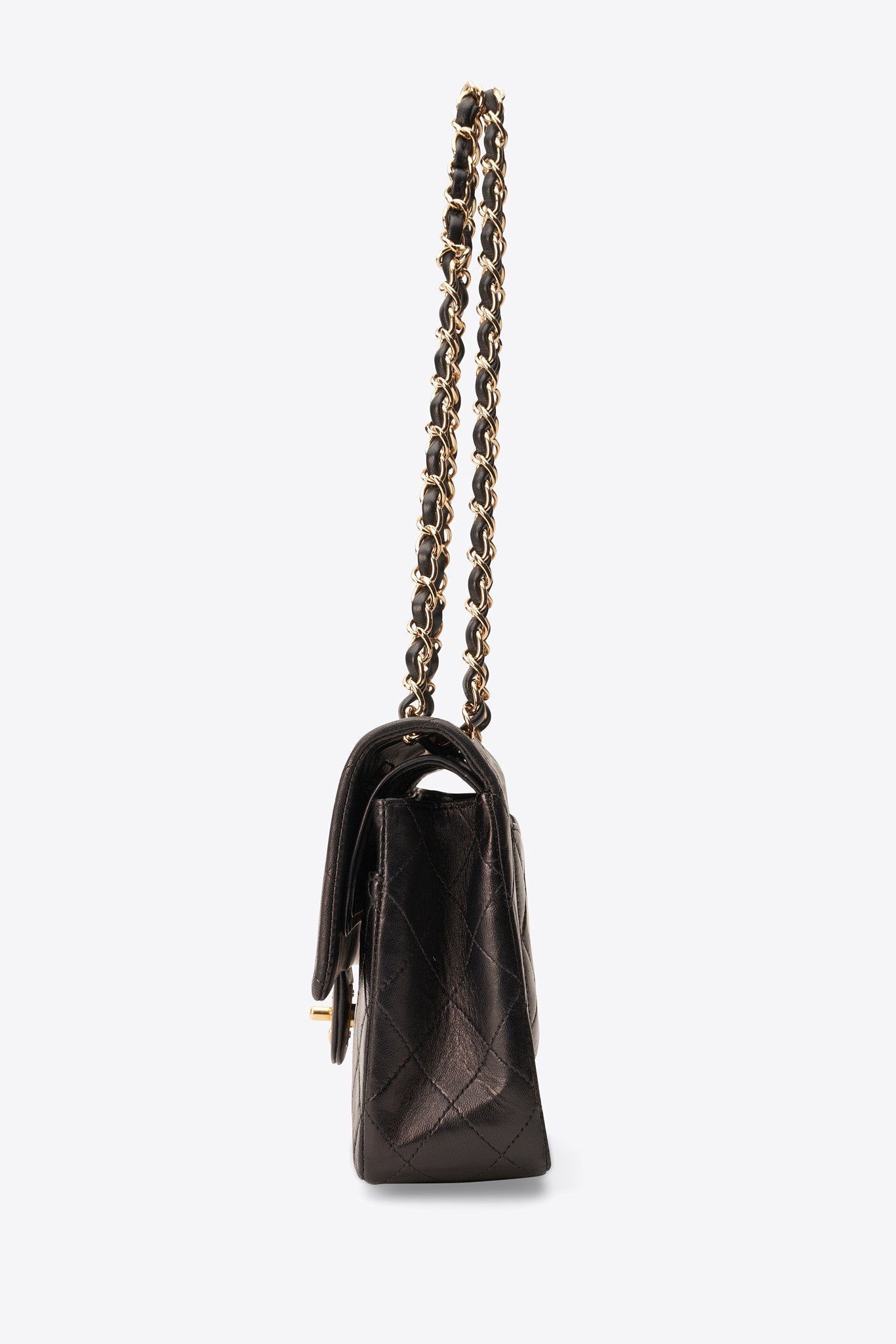 Vintage Chanel Medium Double Flap Bag Black Quilted Leather with 24k Gold Plated Hardware