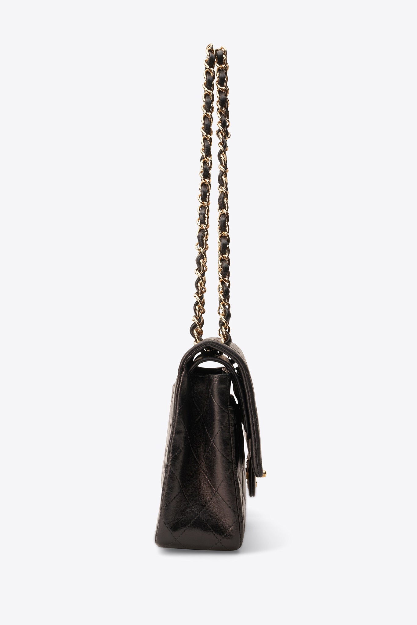 Vintage Chanel Medium Double Flap Bag Black Quilted Leather with 24k Gold Plated Hardware