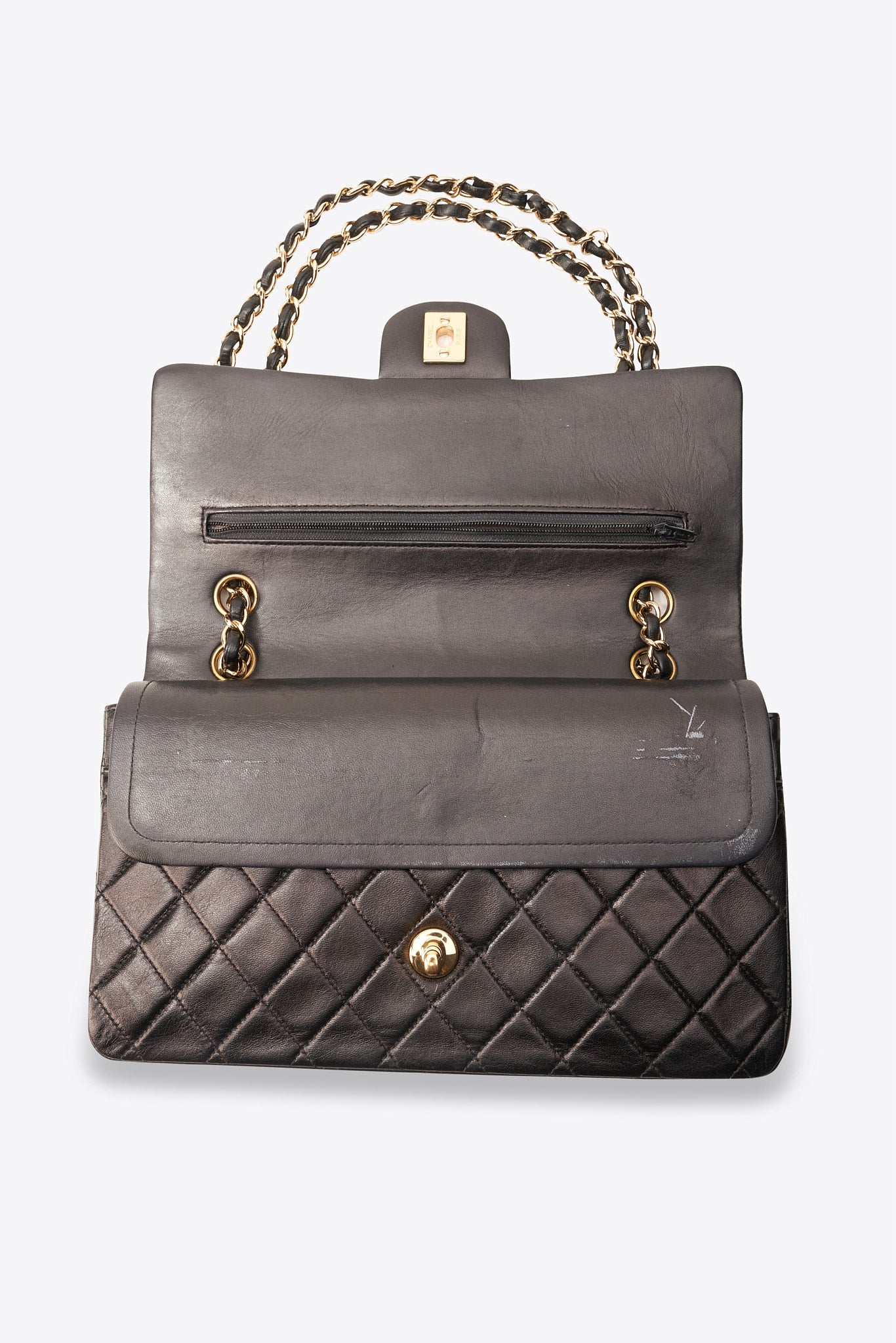 Vintage Chanel Medium Double Flap Bag Black Quilted Leather with 24k Gold Plated Hardware