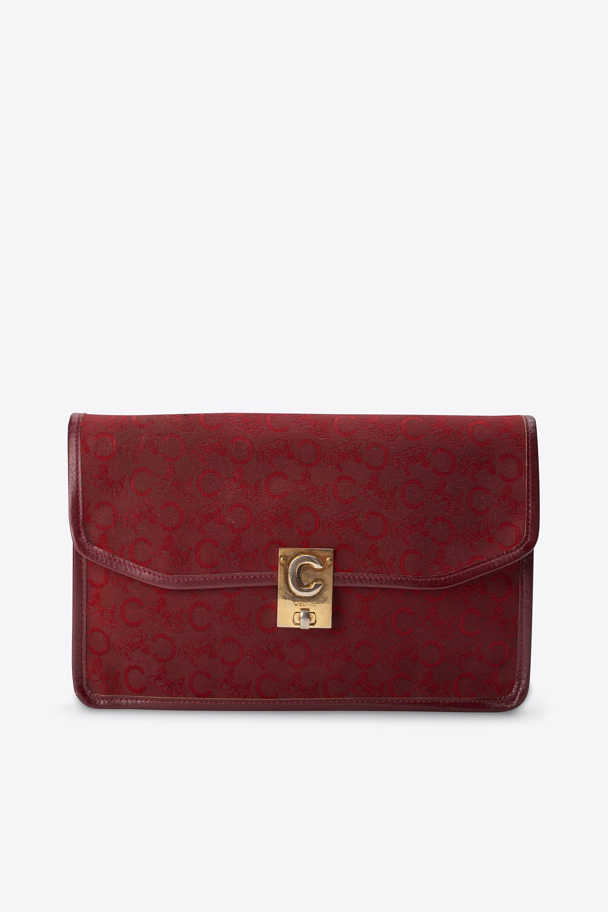 Vintage Celine Burgundy Monogram Canvas Clutch Bag