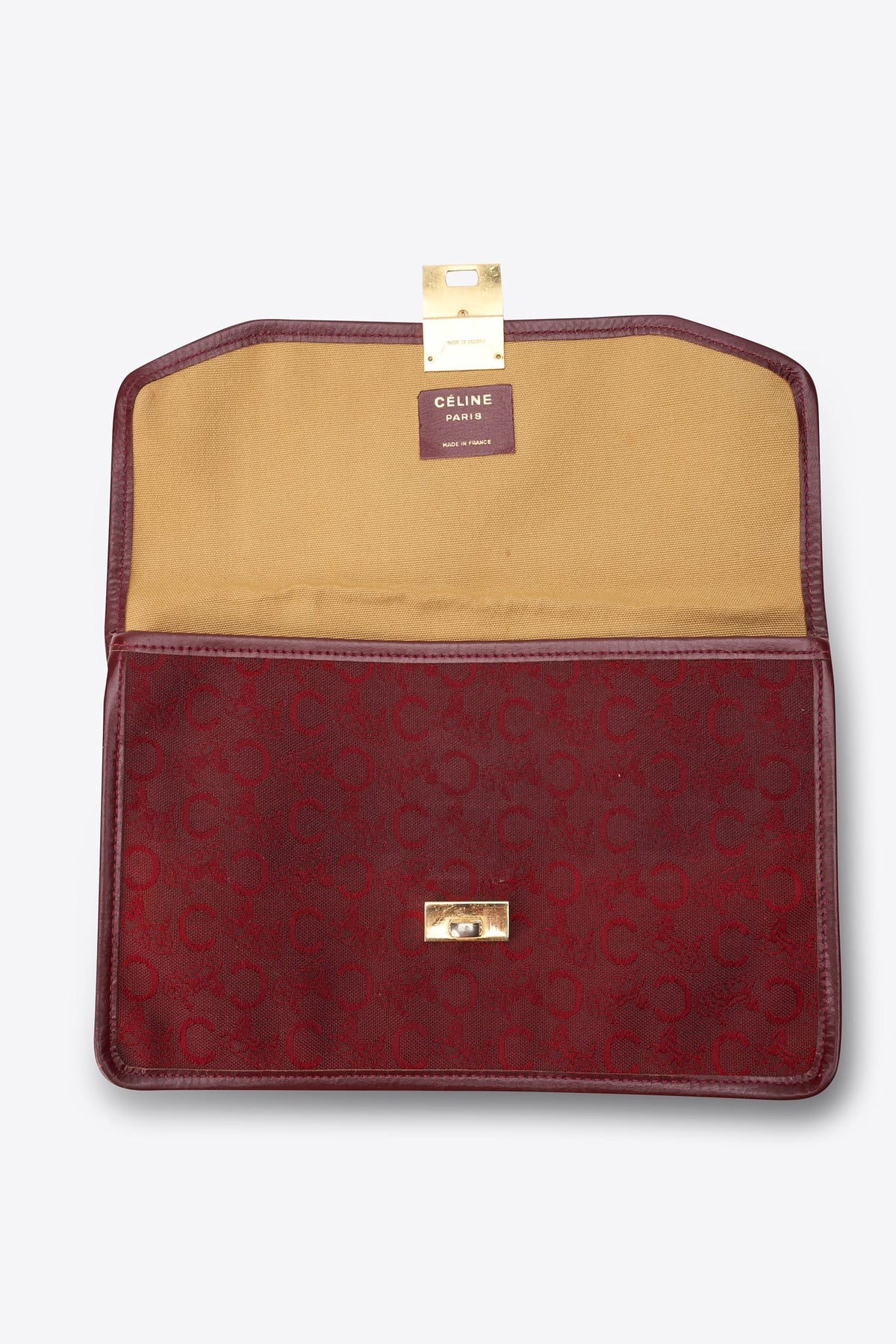 Vintage Celine Burgundy Monogram Canvas Clutch Bag
