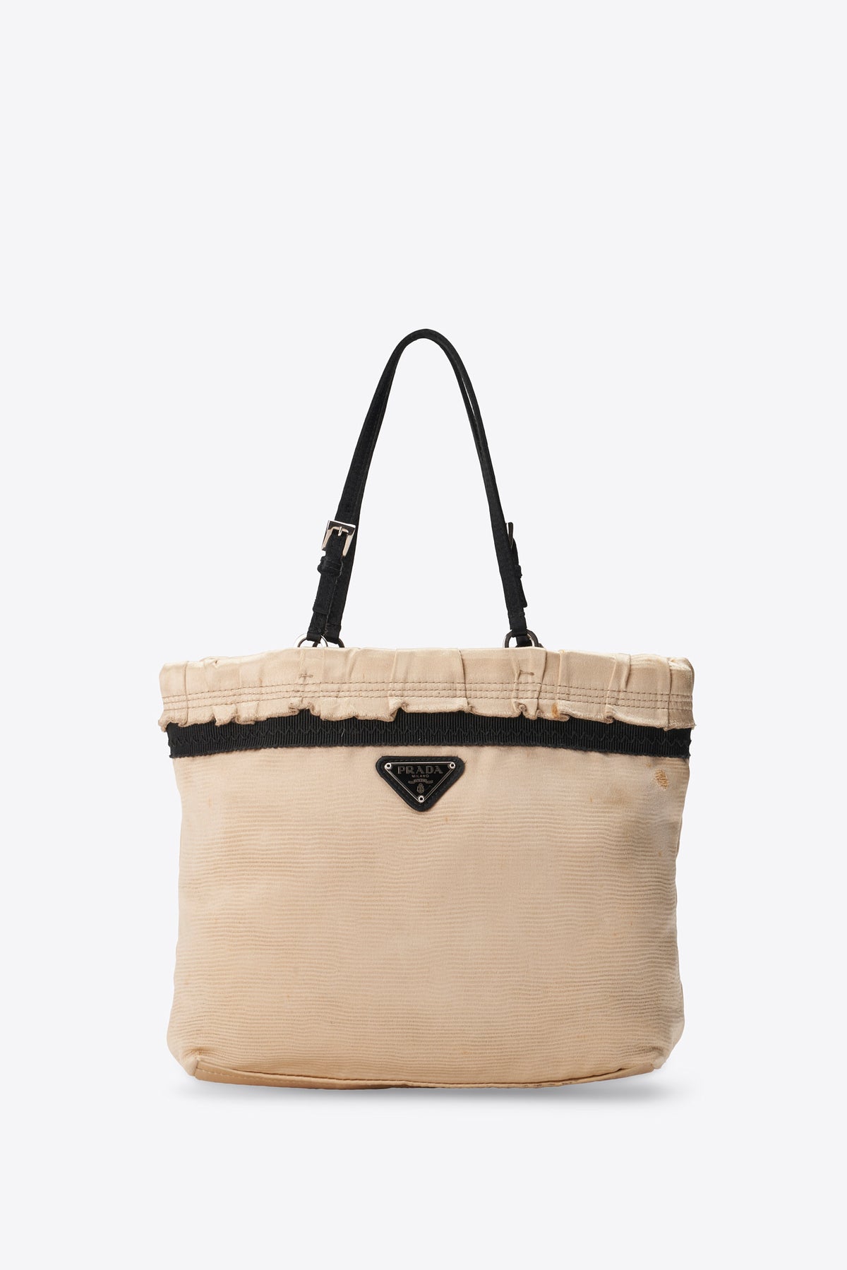 Vintage Prada Cream Satin Ruffled Shoulder Bag