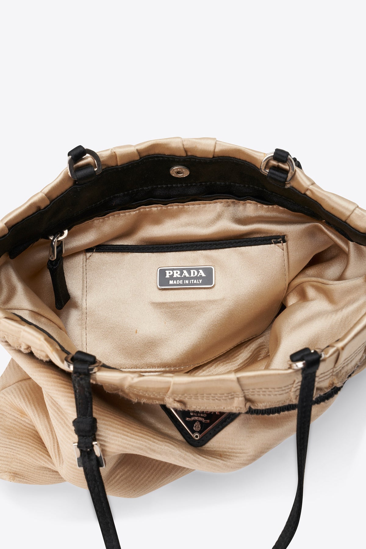 Vintage Prada Cream Satin Ruffled Shoulder Bag