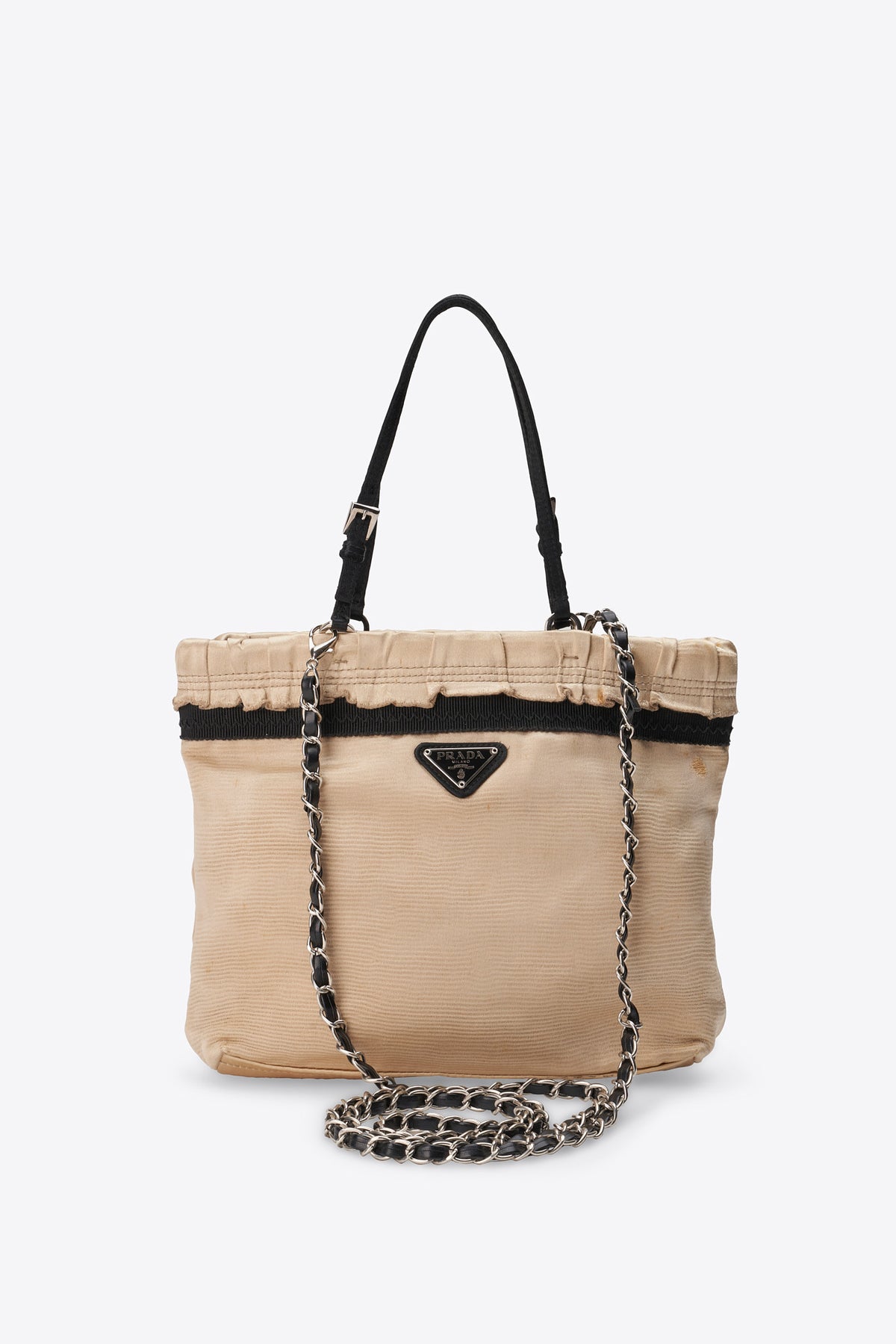 Vintage Prada Cream Satin Ruffled Shoulder Bag