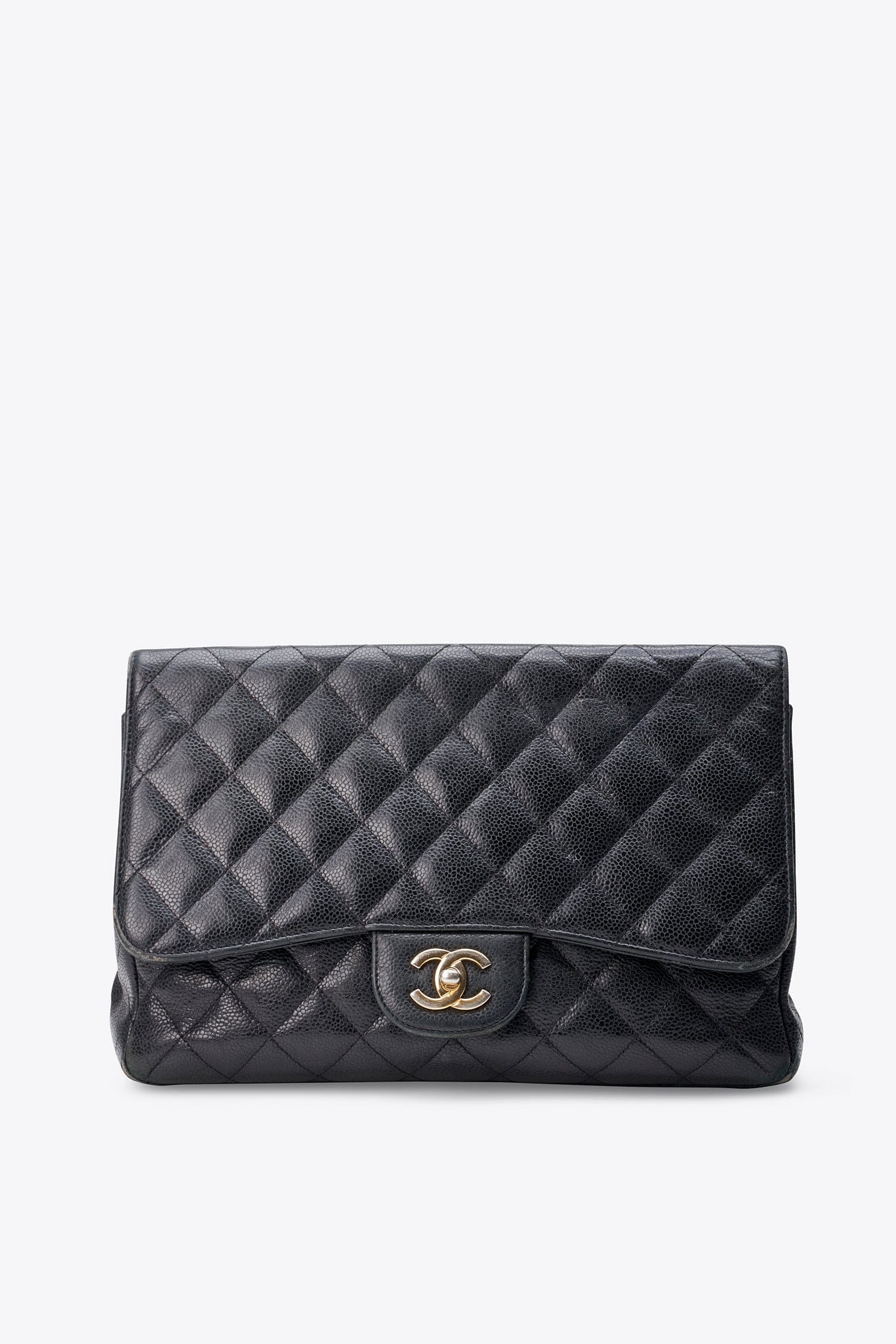 Chanel Classic Flap Bag in Black Caviar Leather with Gold Tone Hardware