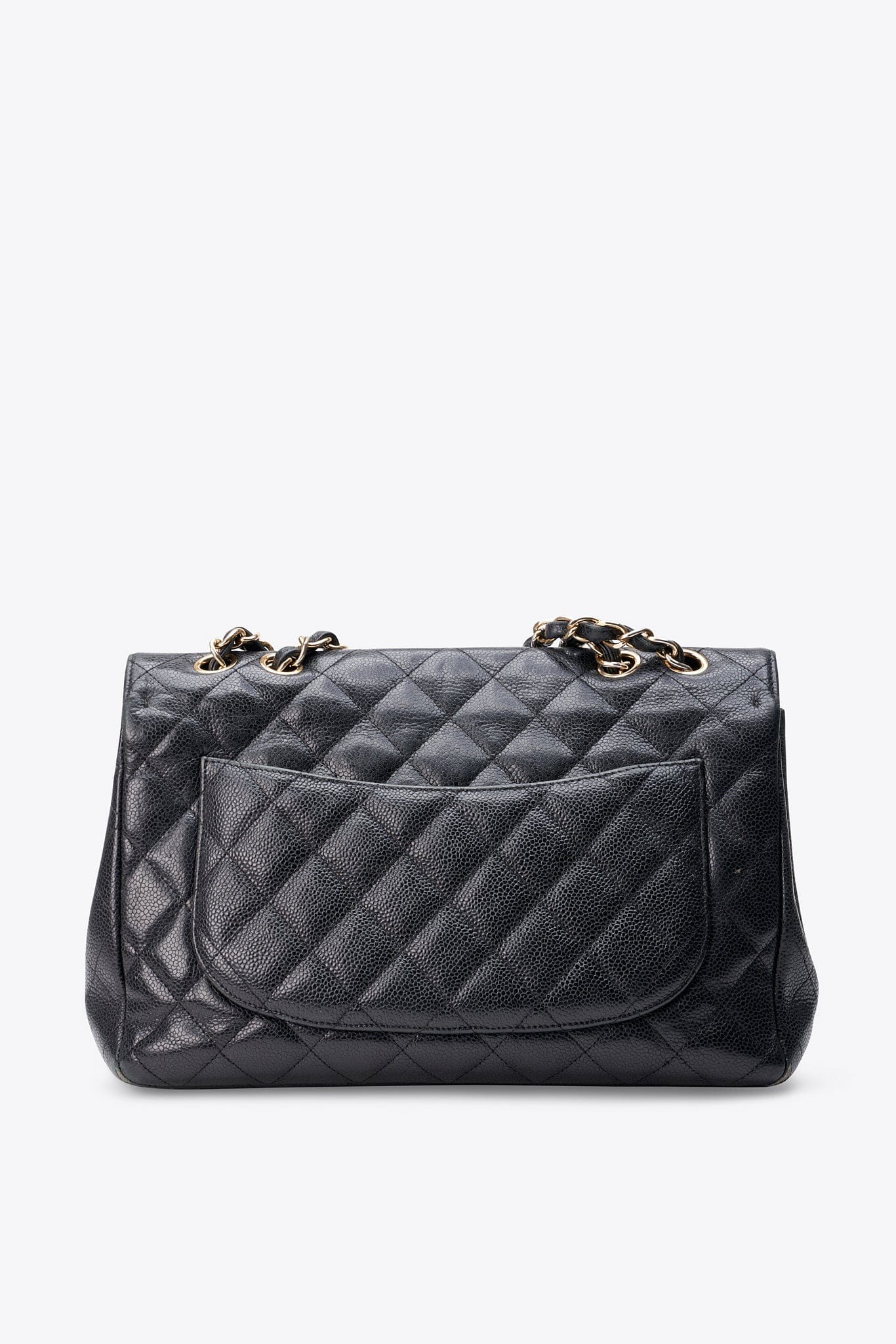Chanel Classic Flap Bag in Black Caviar Leather with Gold Tone Hardware