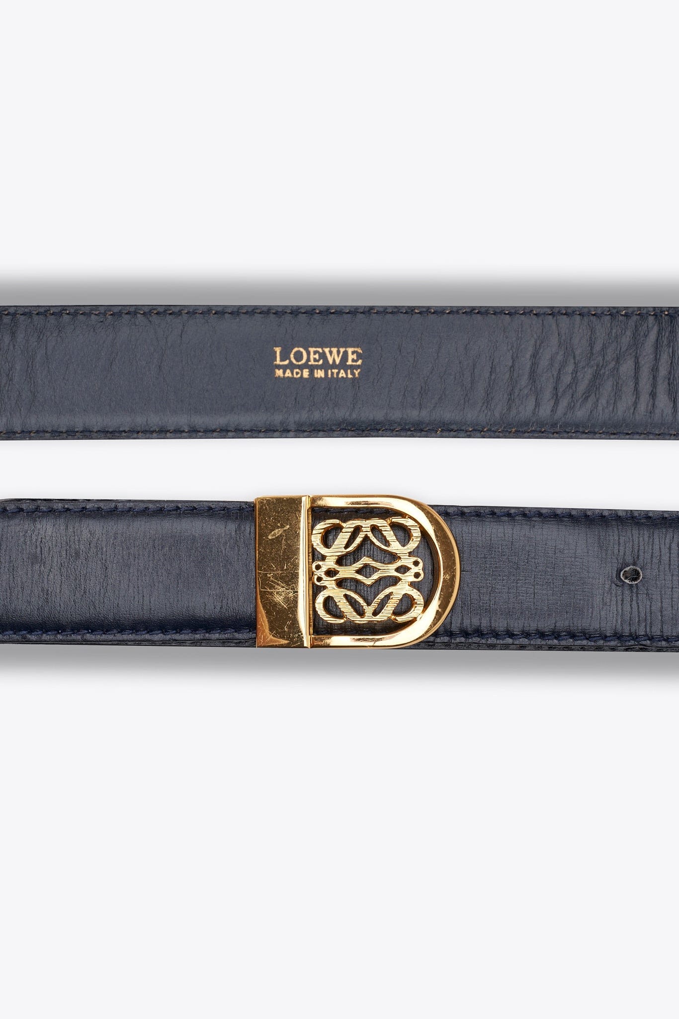 Cintura vintage in pelle blu scuro Loewe Anagram