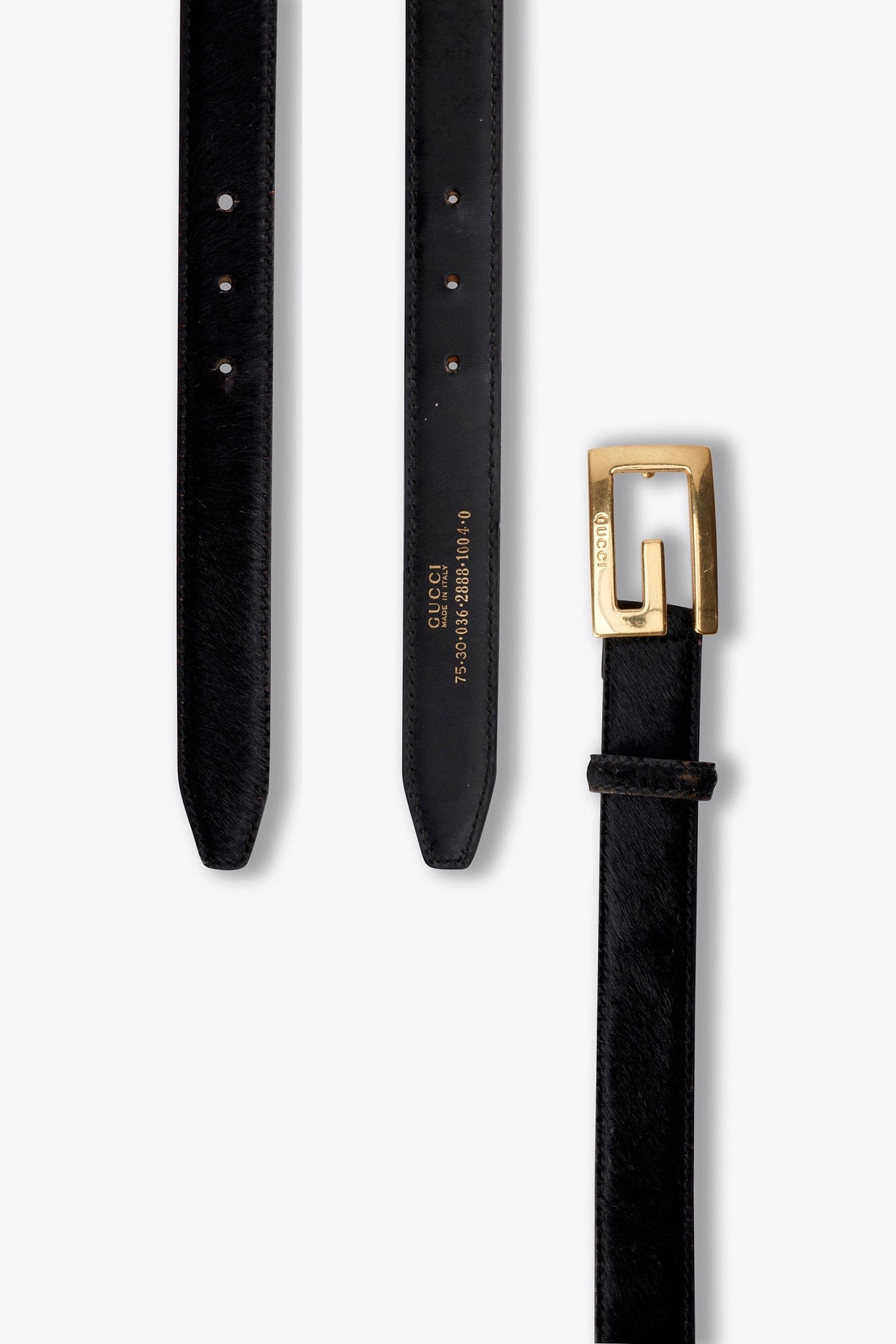 Vintage Gucci Black Calf Hair Belt with Gold Tone G Buckle