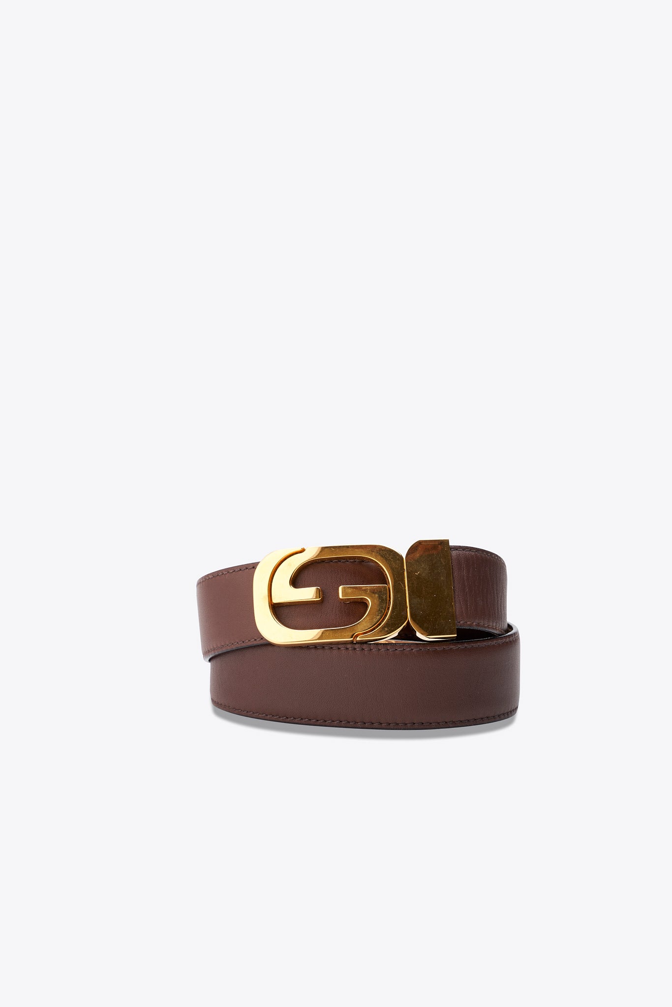 Cintura vintage Gucci in pelle marrone con fibbia G intrecciata