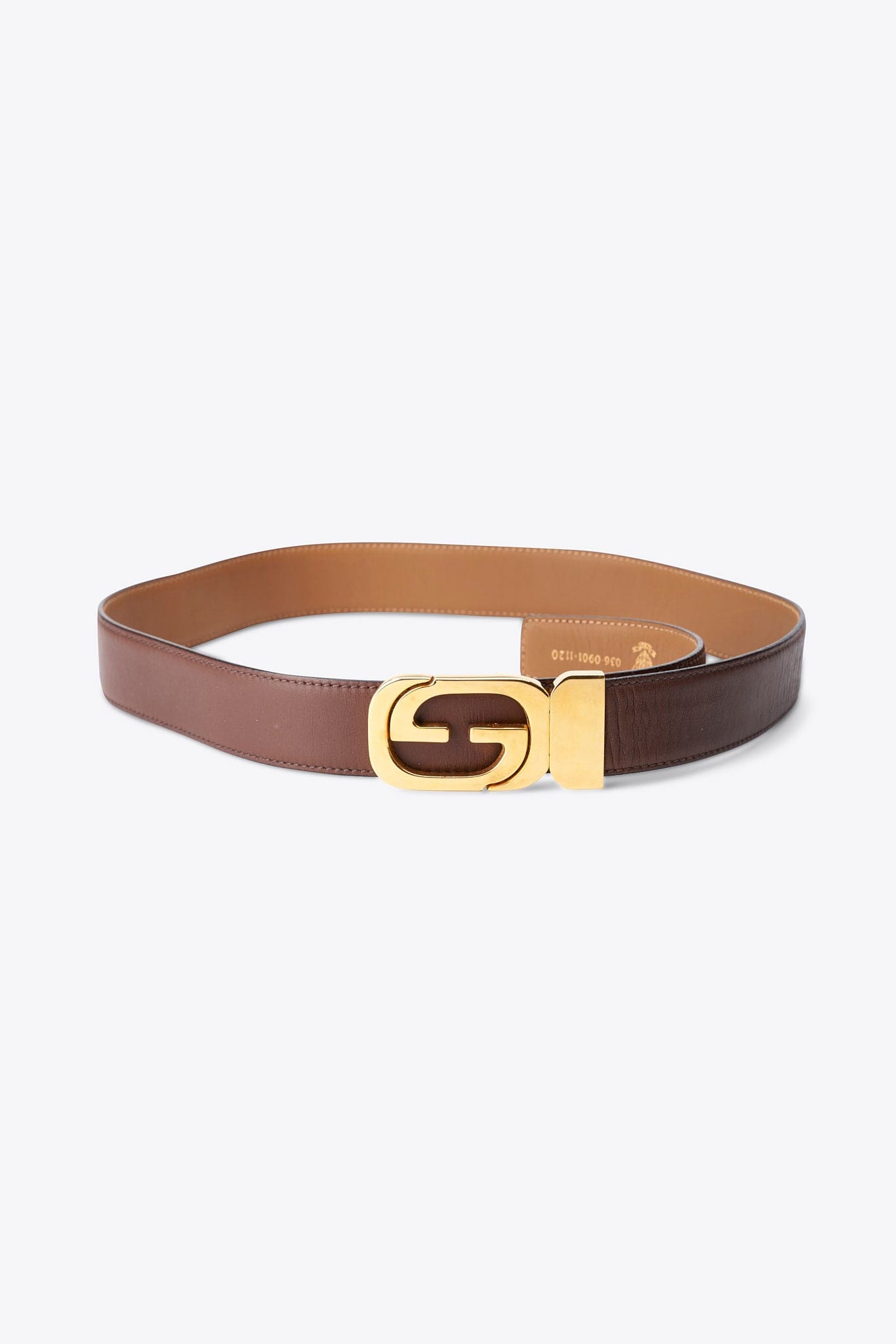 Cintura vintage Gucci in pelle marrone con fibbia G intrecciata