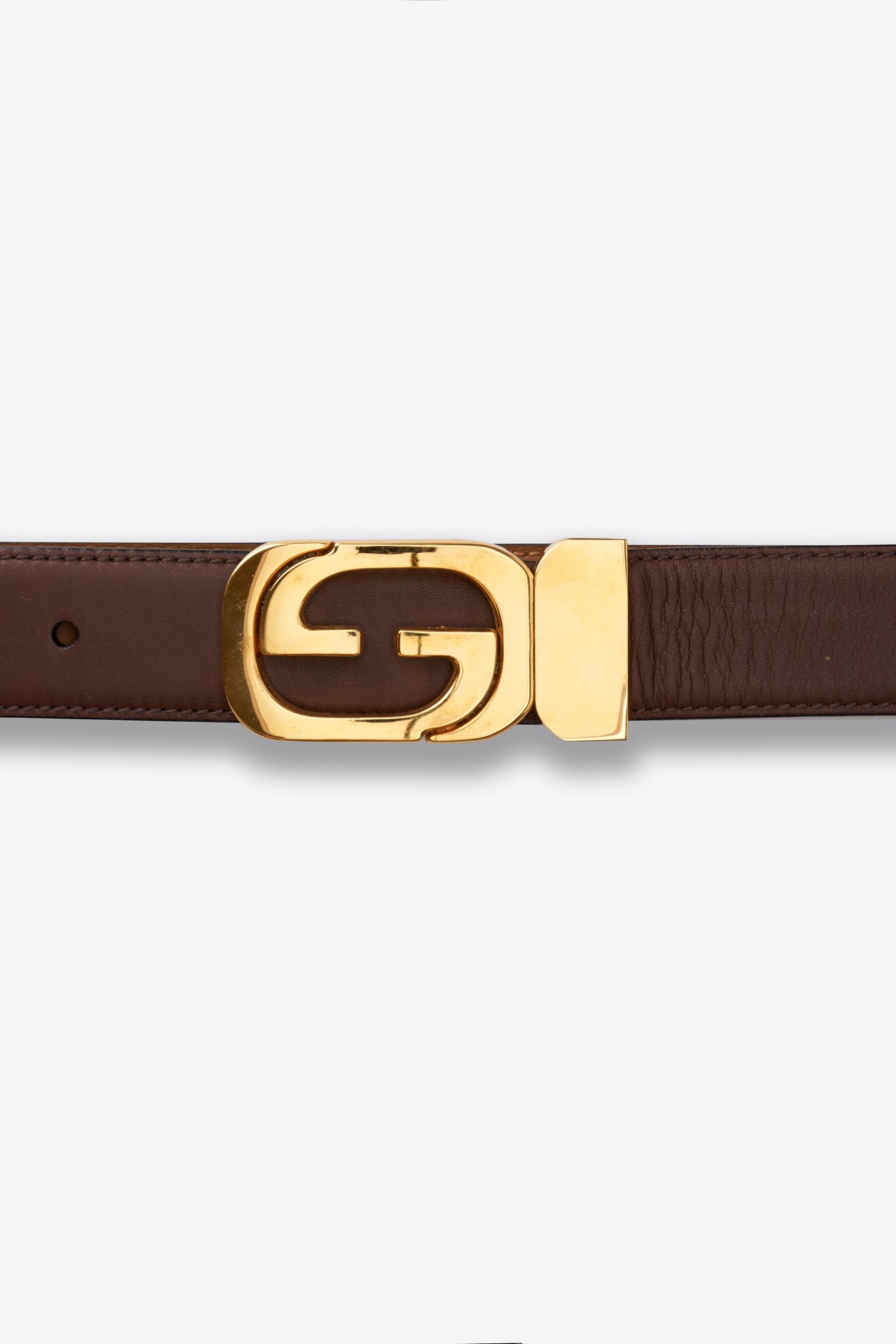 Cintura vintage Gucci in pelle marrone con fibbia G intrecciata