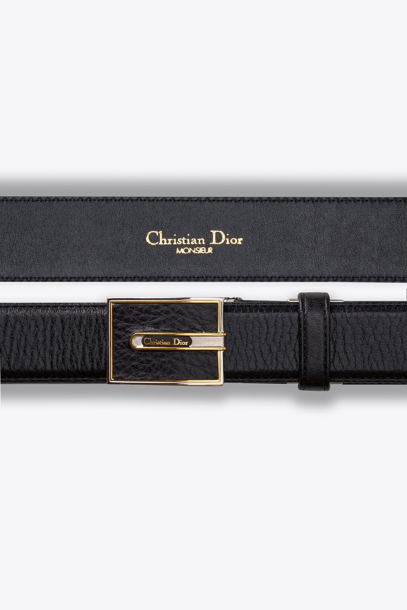 Cintura regolabile vintage in pelle nera Christian Dior