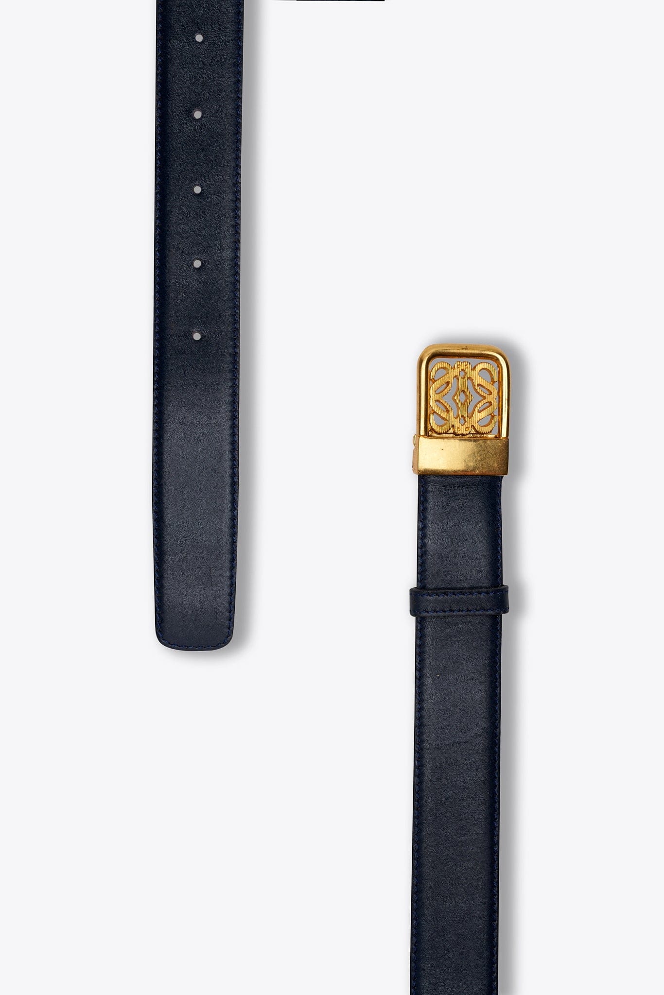 Vintage Loewe Anagram Navy Leather Belt