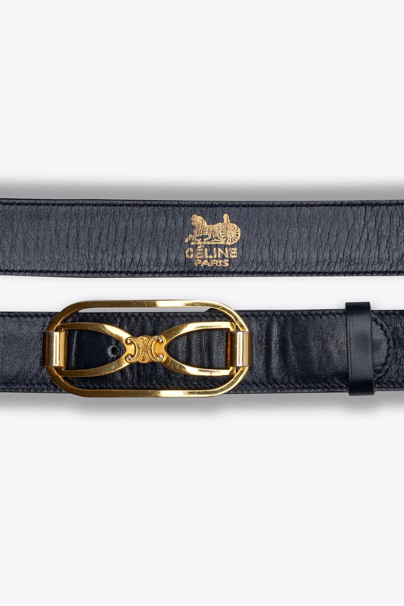 Vintage Celine Navy Leather Belt with Triomphe Buckle