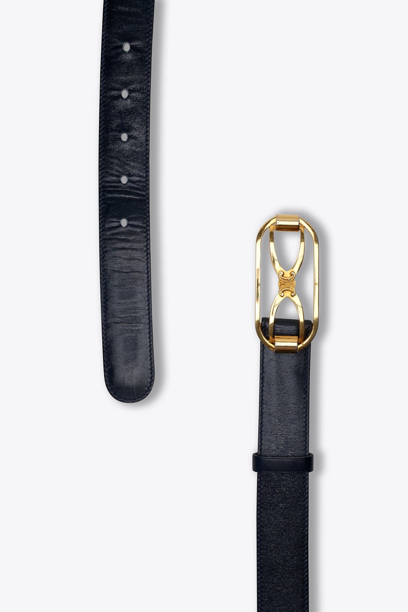 Vintage Celine Navy Leather Belt with Triomphe Buckle