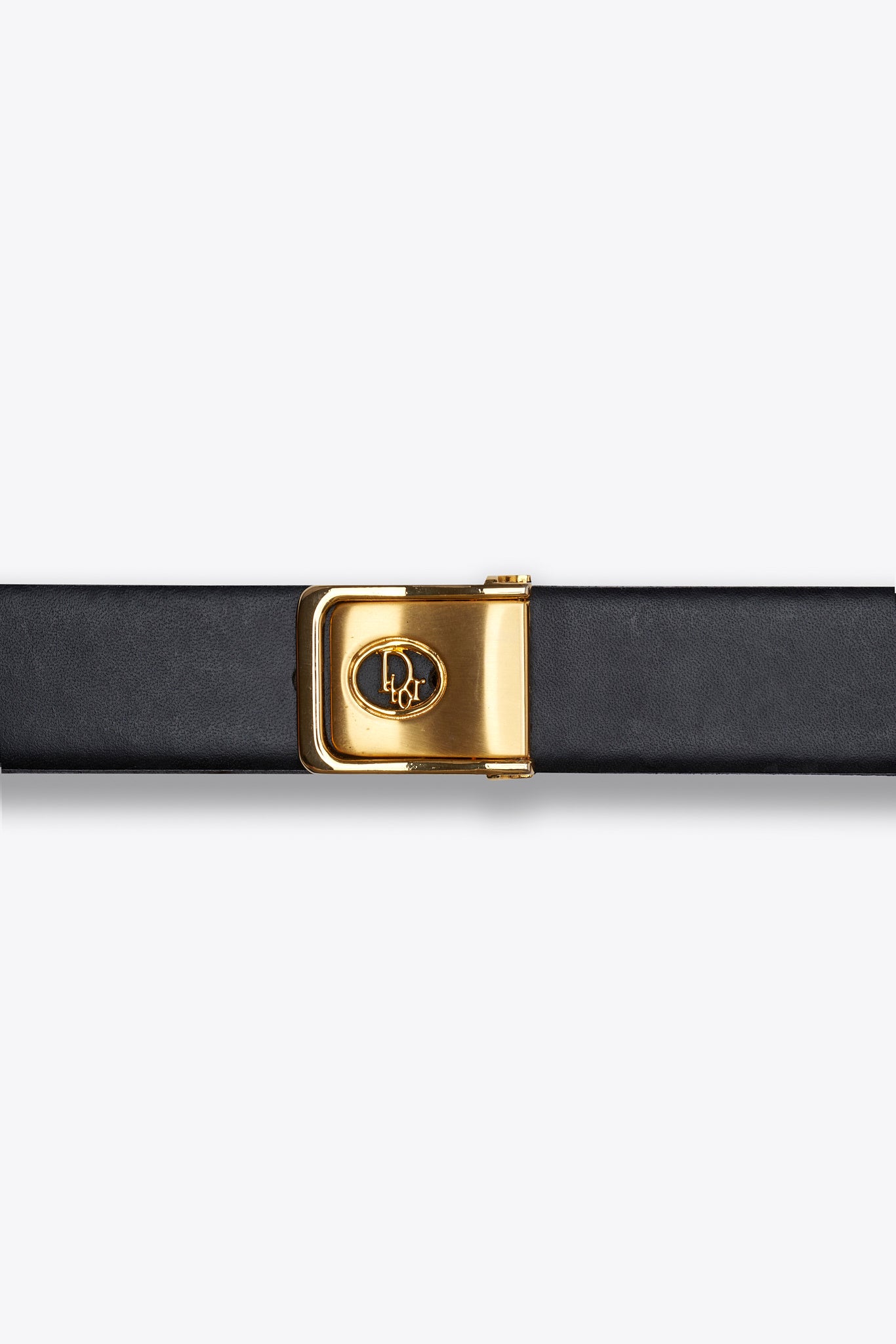 Cintura vintage in pelle nera Christian Dior con fibbia Dior dorata