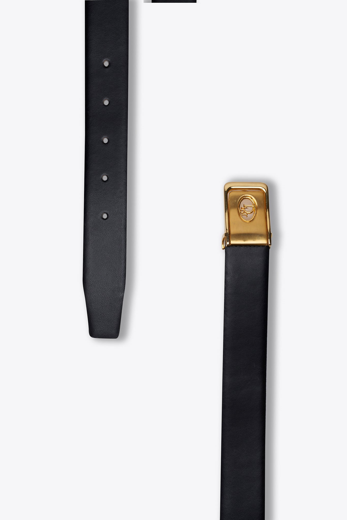 Cintura vintage in pelle nera Christian Dior con fibbia Dior dorata