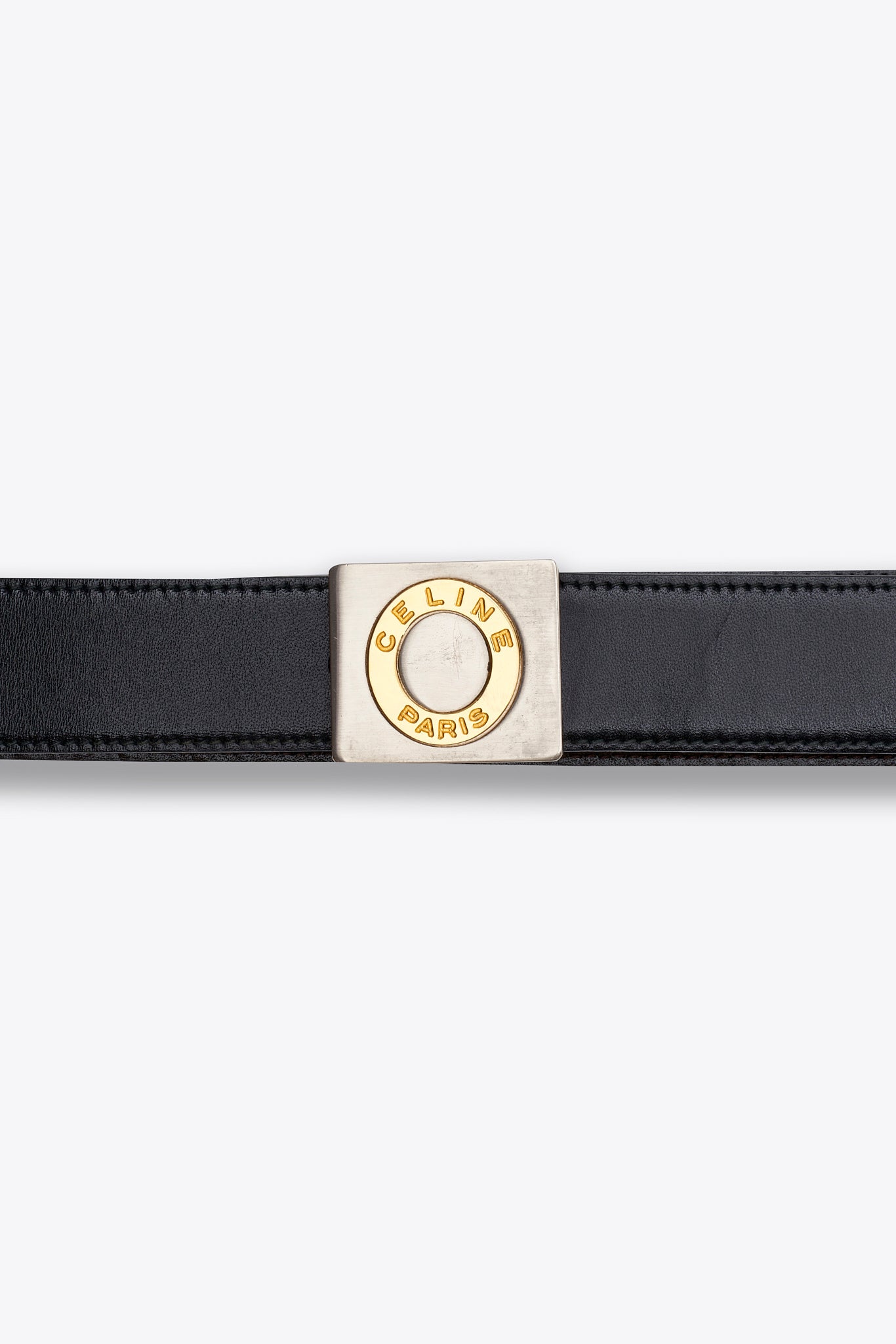 Vintage CELINE Black Leather Belt with CELINE PARIS Medallion Buckle