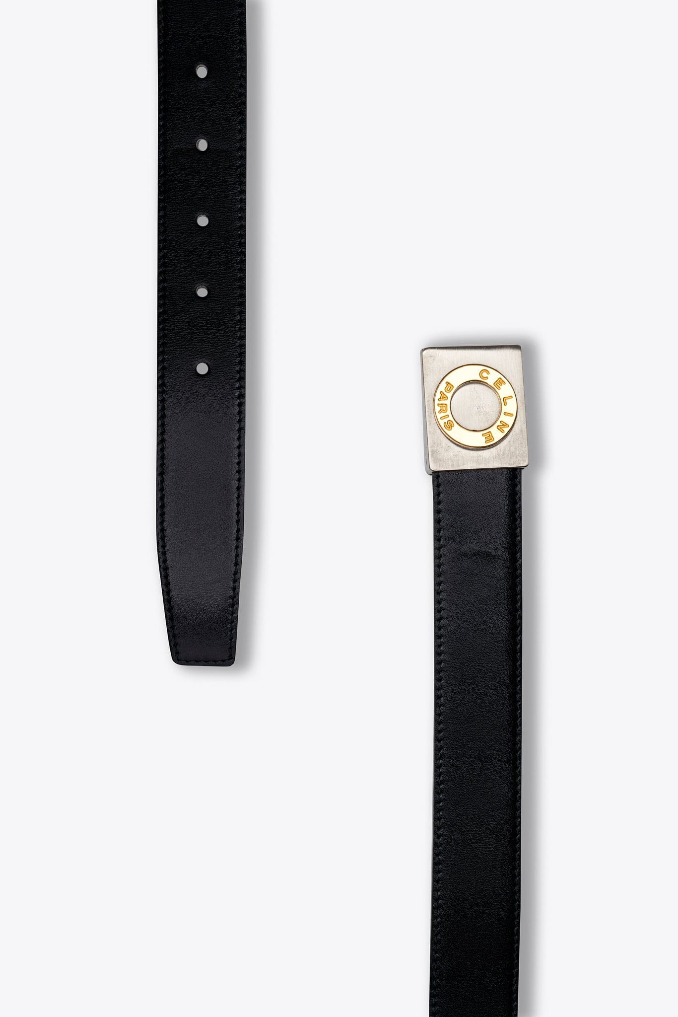 Vintage CELINE Black Leather Belt with CELINE PARIS Medallion Buckle
