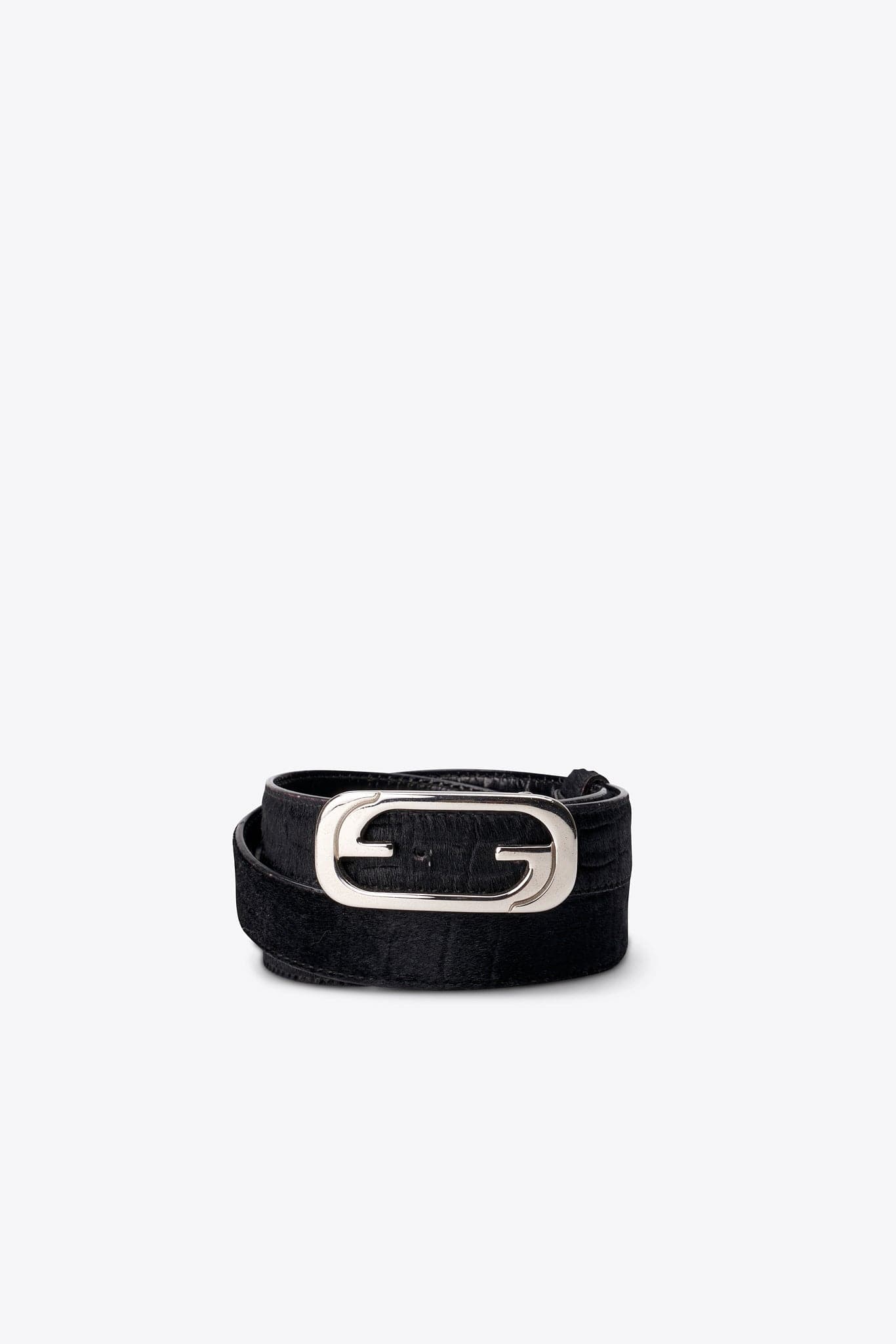 Vintage Gucci Black Calf Hair Belt with Silver G Buckle