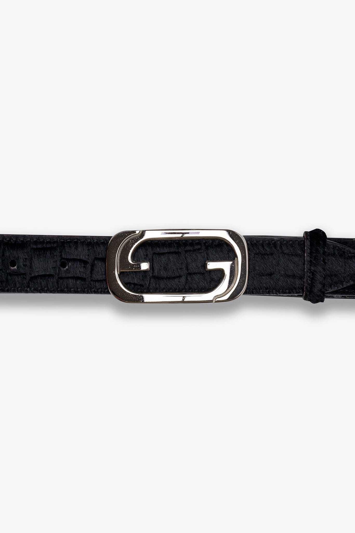 Vintage Gucci Black Calf Hair Belt with Silver G Buckle