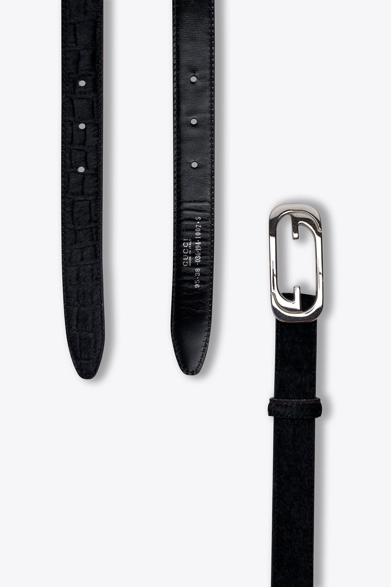 Vintage Gucci Black Calf Hair Belt with Silver G Buckle