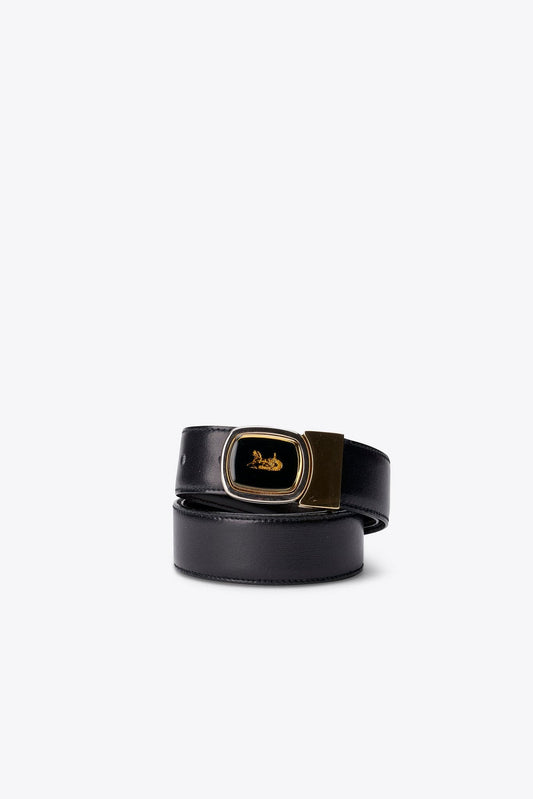 Vintage Celine Black Enamel Belt with Sulky Logo
