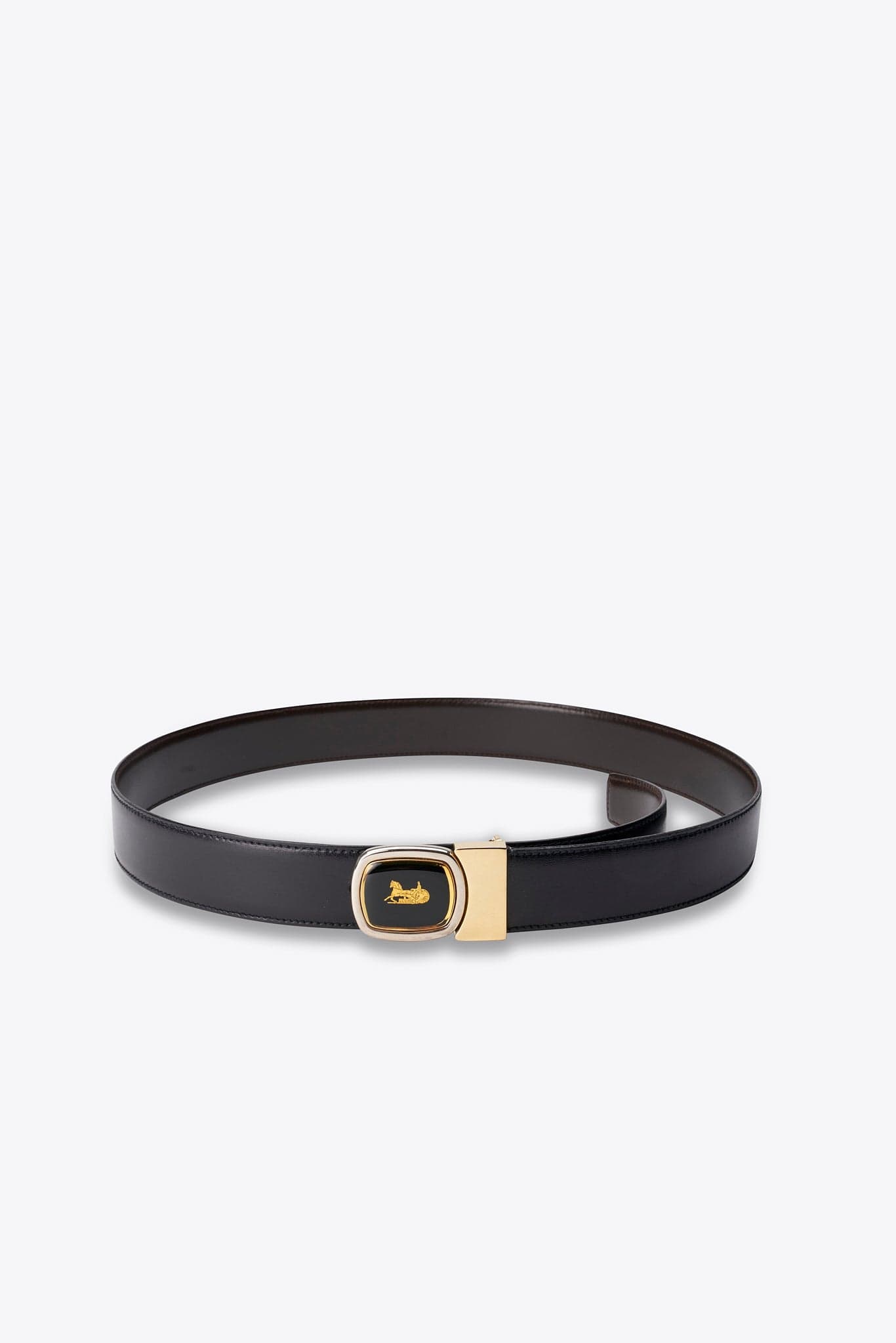 Vintage Celine Black Enamel Belt with Sulky Logo
