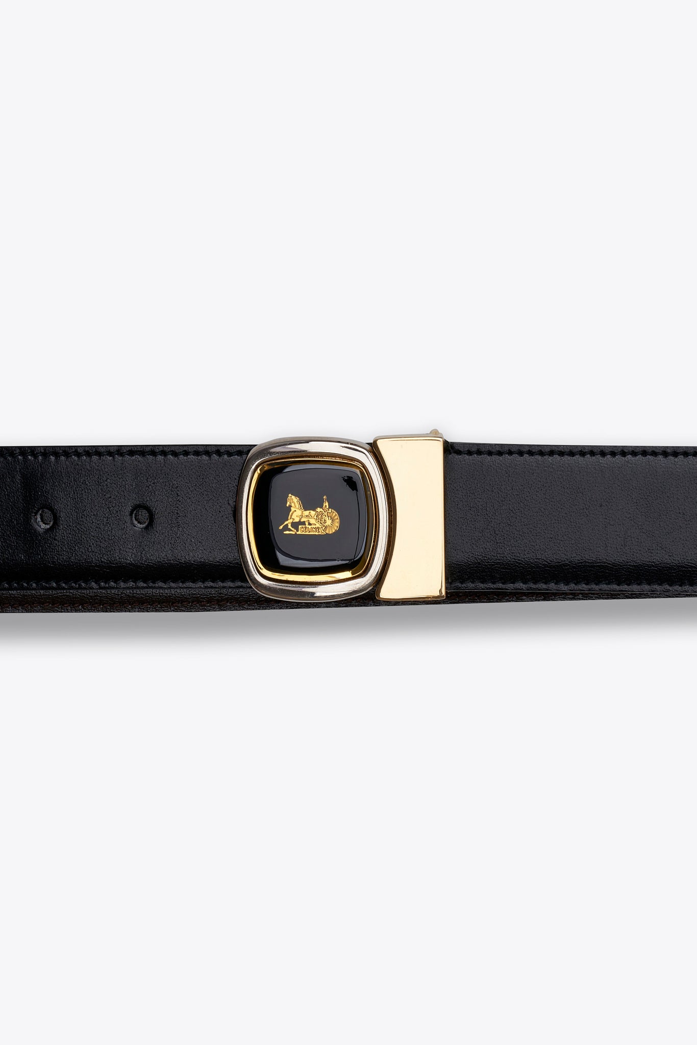 Vintage Celine Black Enamel Belt with Sulky Logo