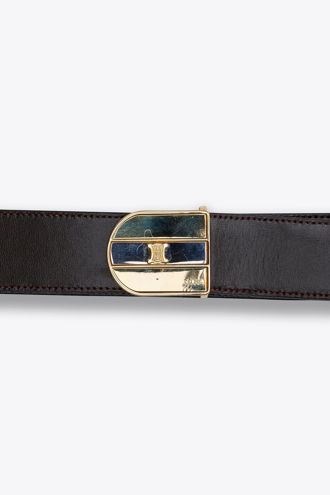 Vintage Celine Triomphe Black Leather Belt