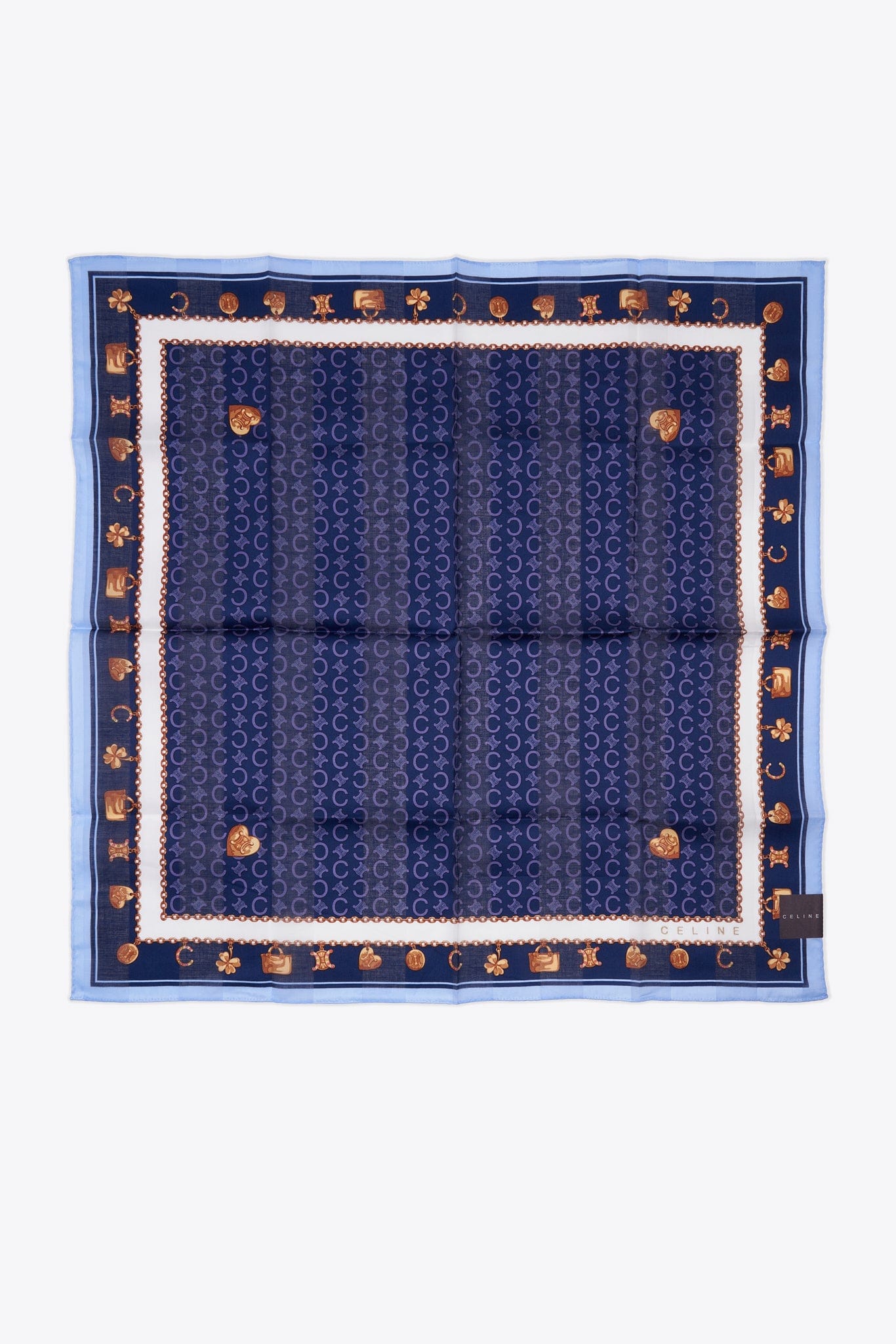 Vintage Celine Blue Cotton Charm Scarf