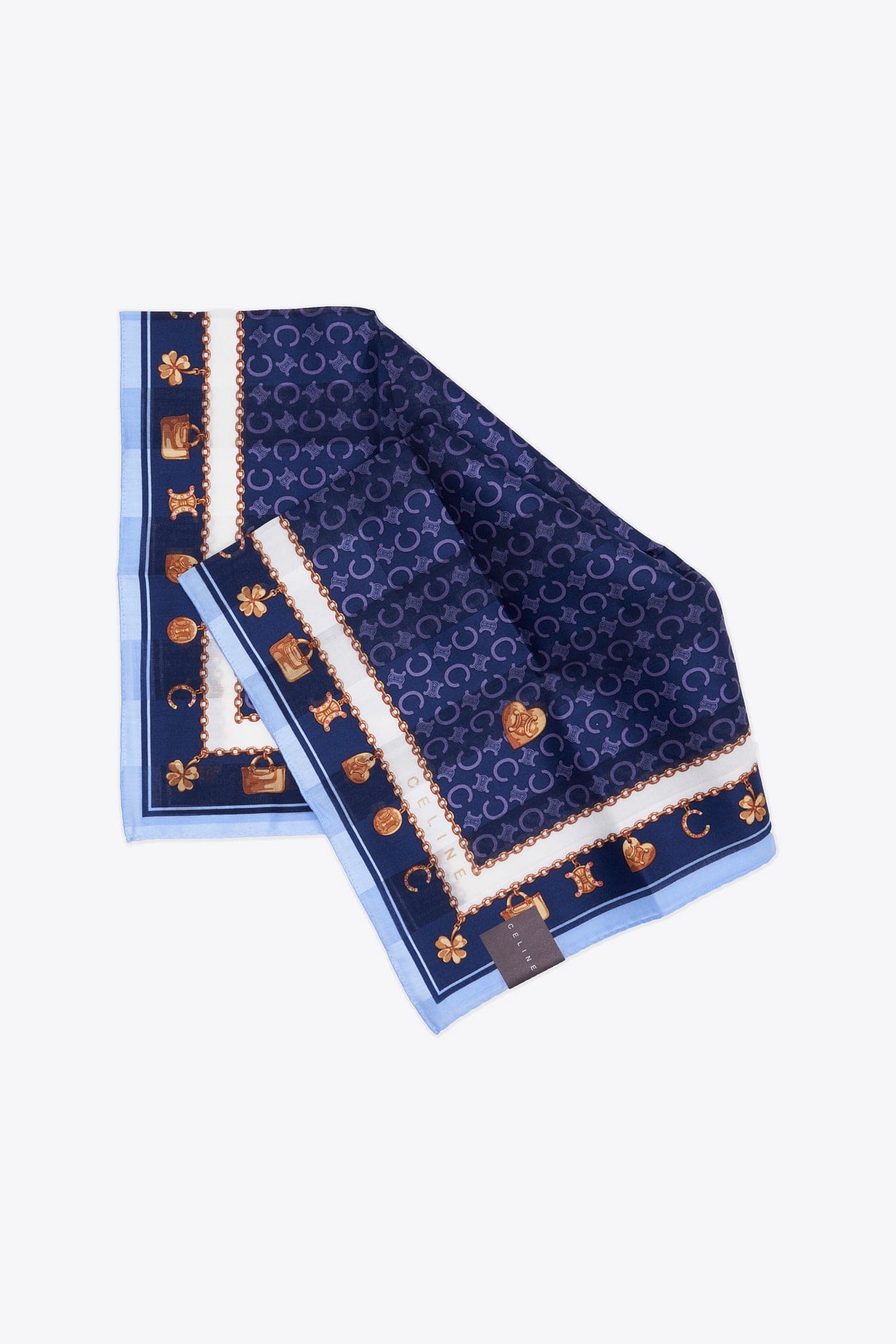 Vintage Celine Blue Cotton Charm Scarf