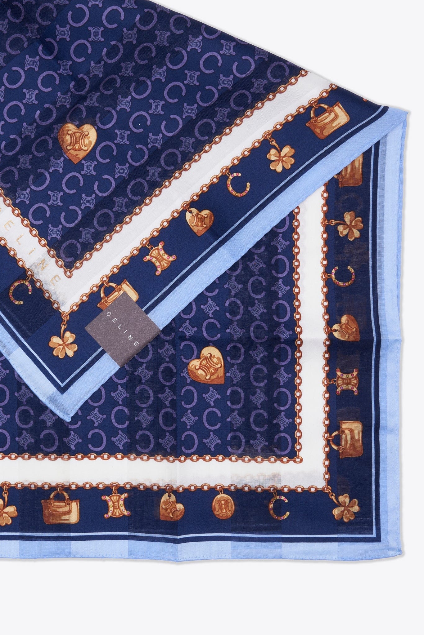 Vintage Celine Blue Cotton Charm Scarf