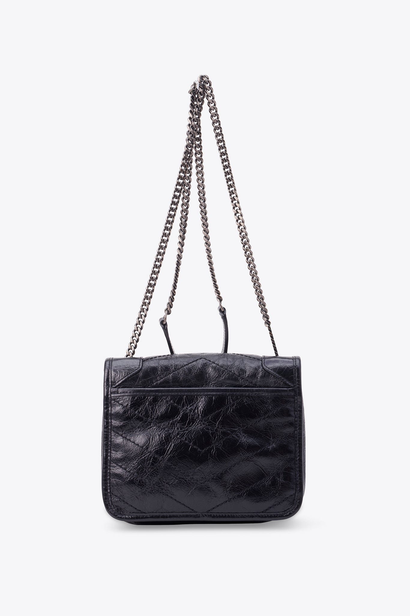 Saint Laurent Niki Medium Chain Bag in Crinkled Black Leather
