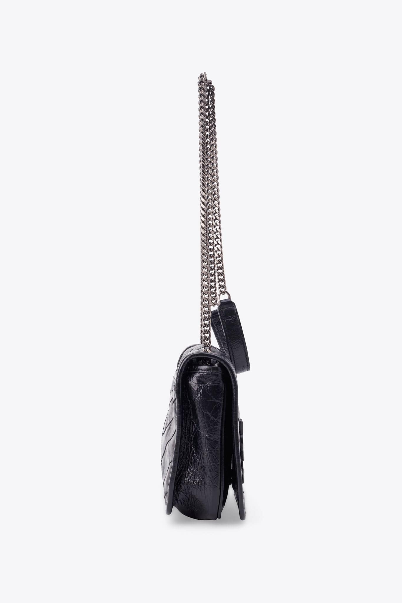 Saint Laurent Niki Medium Chain Bag in Crinkled Black Leather