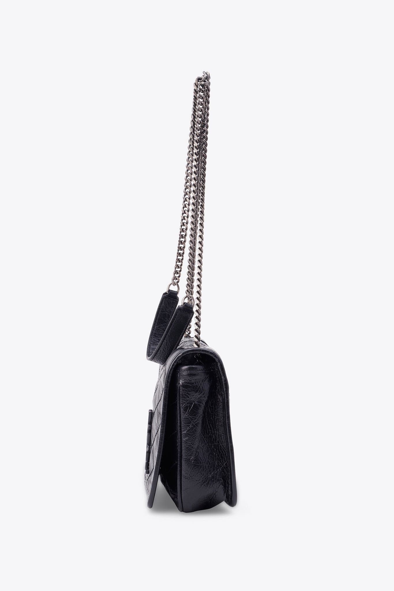 Saint Laurent Niki Medium Chain Bag in Crinkled Black Leather