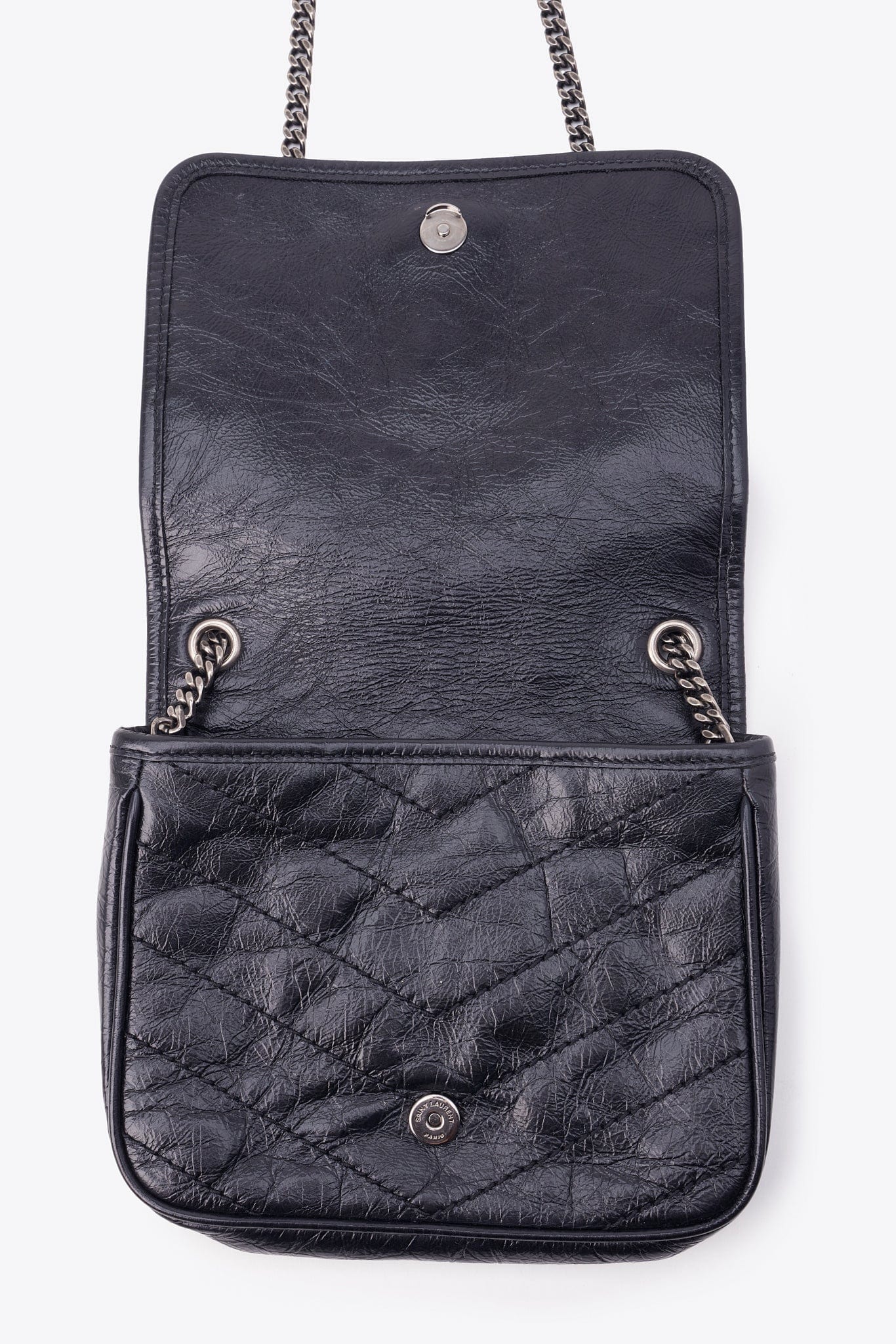 Saint Laurent Niki Medium Chain Bag in Crinkled Black Leather