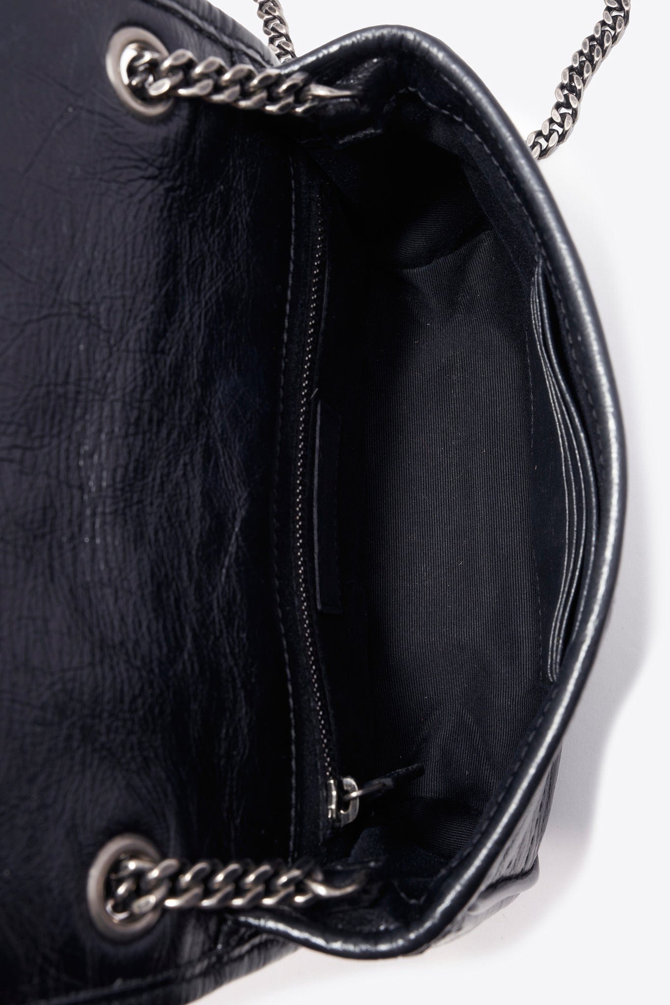 Saint Laurent Niki Medium Chain Bag in Crinkled Black Leather