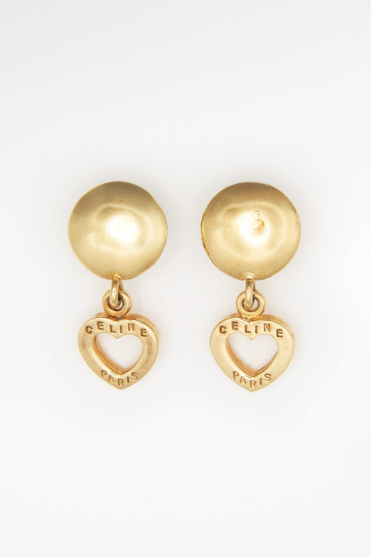 Vintage Gold Celine Heart Drop Earrings
