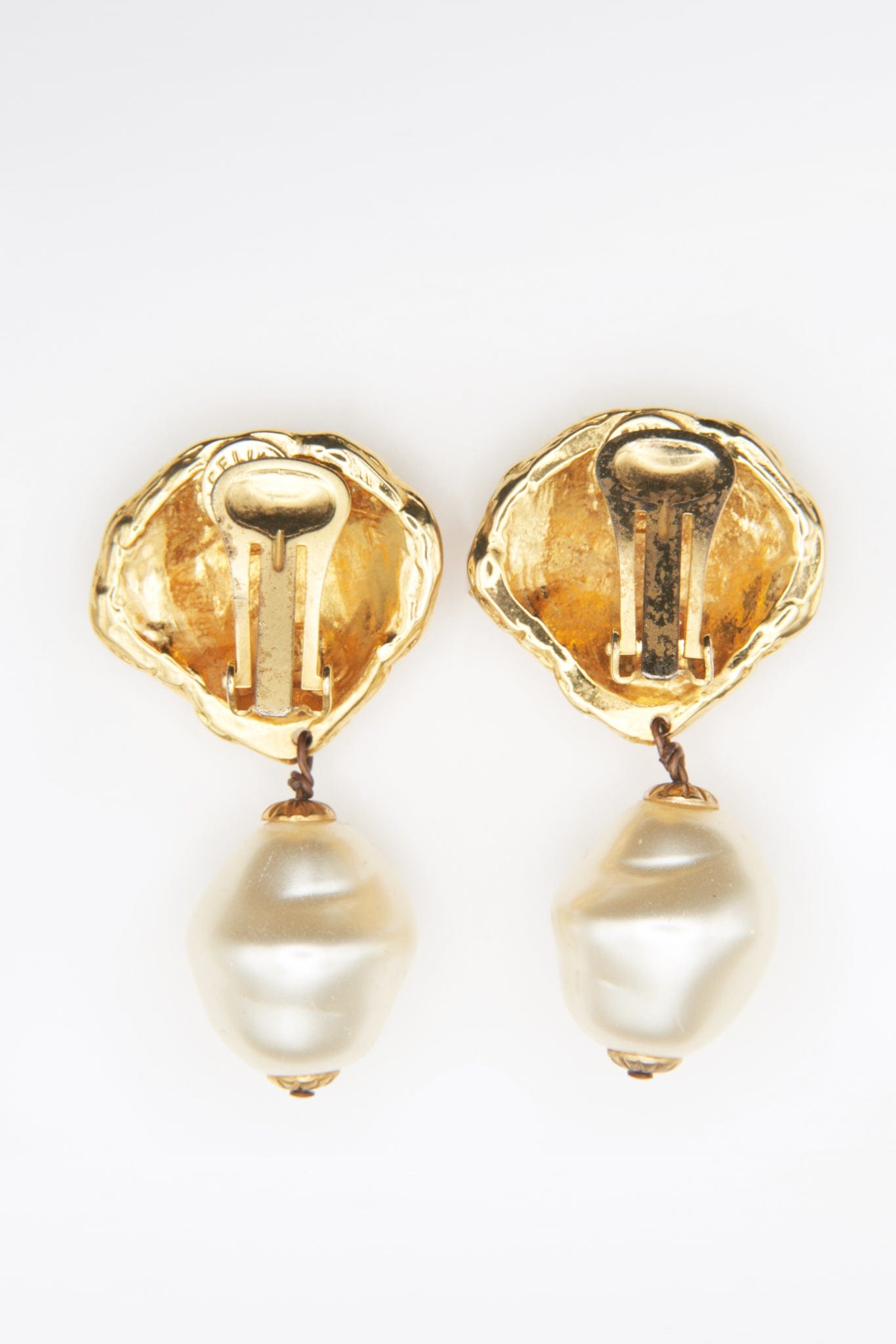 Vintage Gold Celine Shell and Imitation Pearl Earrings