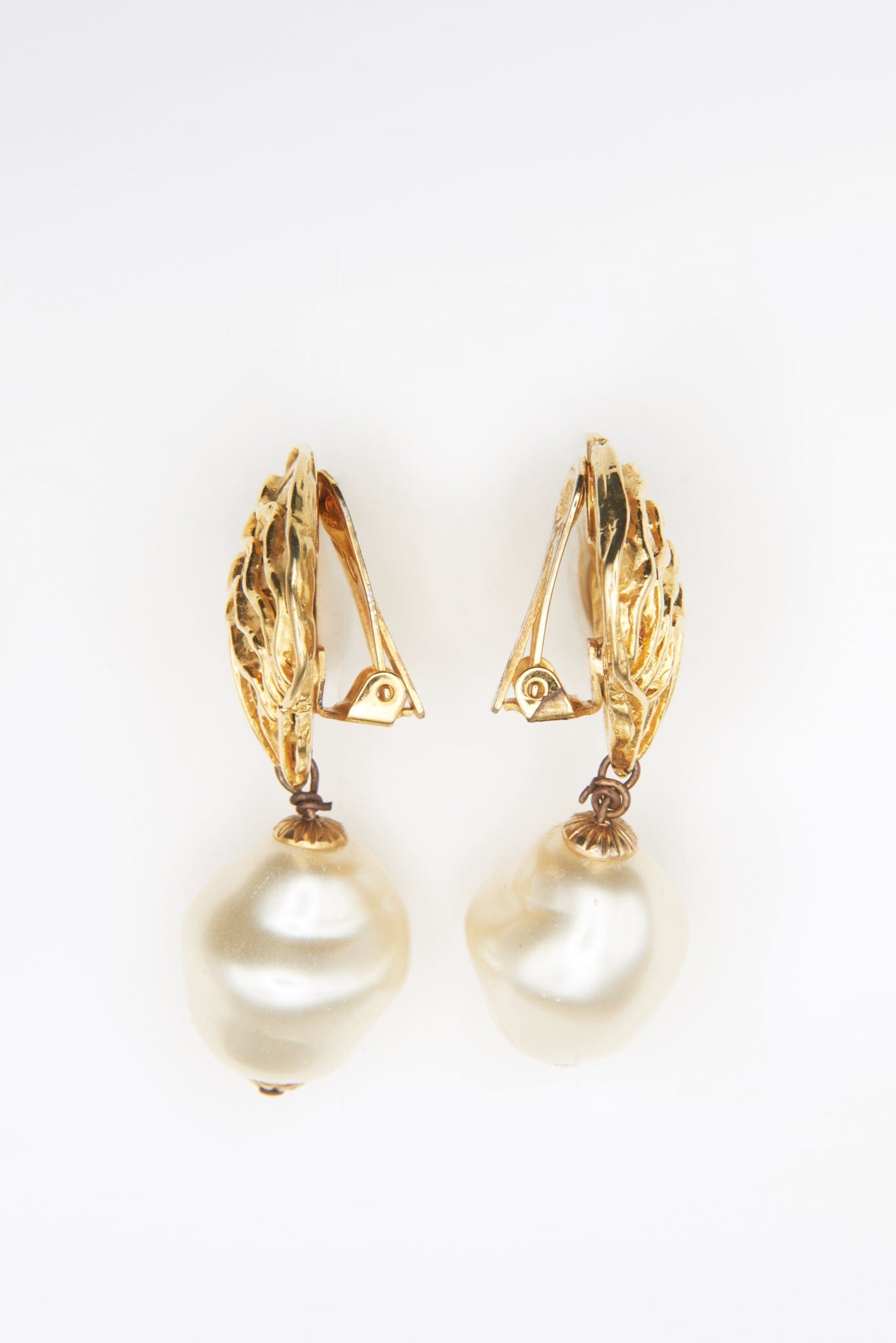 Vintage Gold Celine Shell and Imitation Pearl Earrings