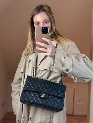 Vintage Chanel Classic Double Flap Bag Black Lambskin Leather With 24k Gold Plated Hardware