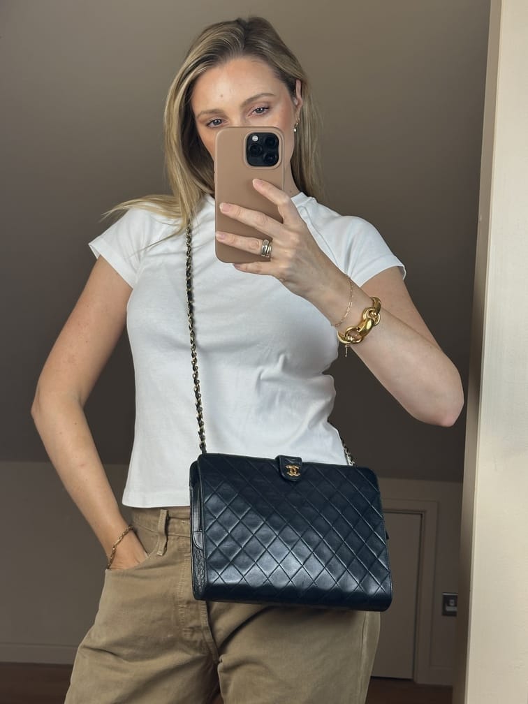 Vintage Chanel Black Quilted Leather Shoulder Bag With 24k Gold Plated Hardware