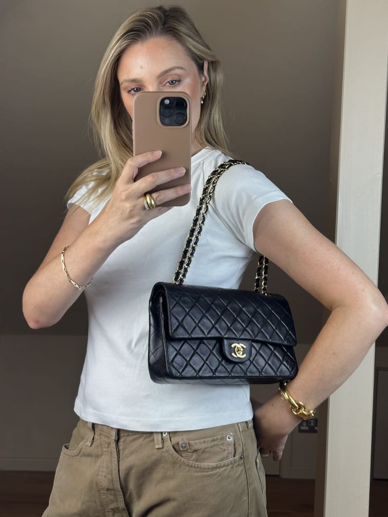 Vintage Chanel Medium Double Flap Bag Black Quilted Leather with 24k Gold Plated Hardware