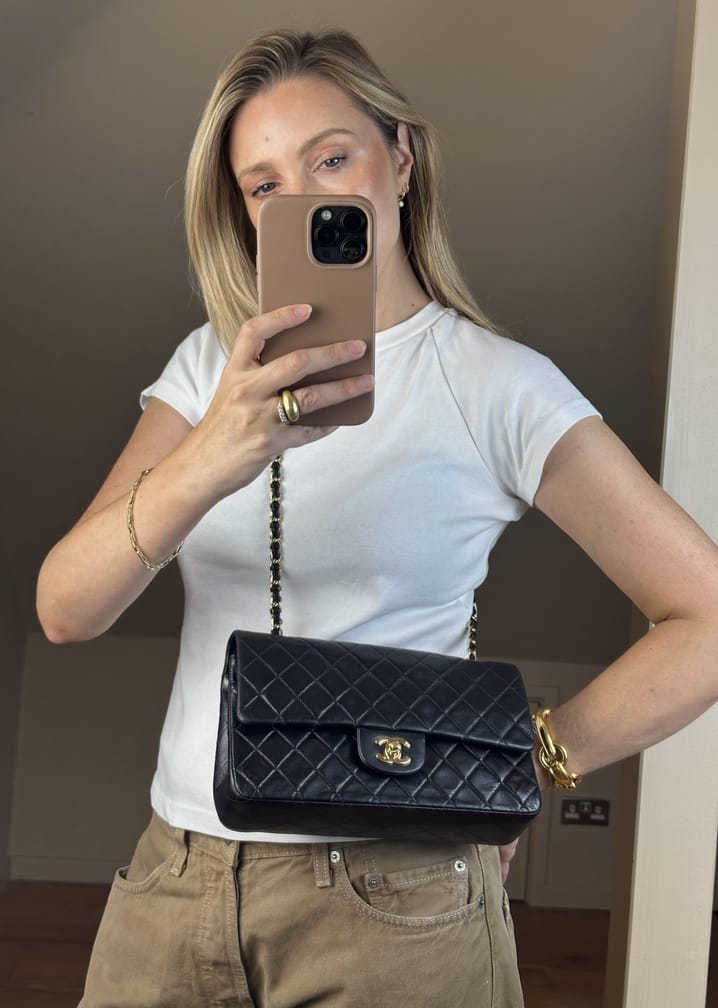 Vintage Chanel Medium Double Flap Bag Black Quilted Leather with 24k Gold Plated Hardware