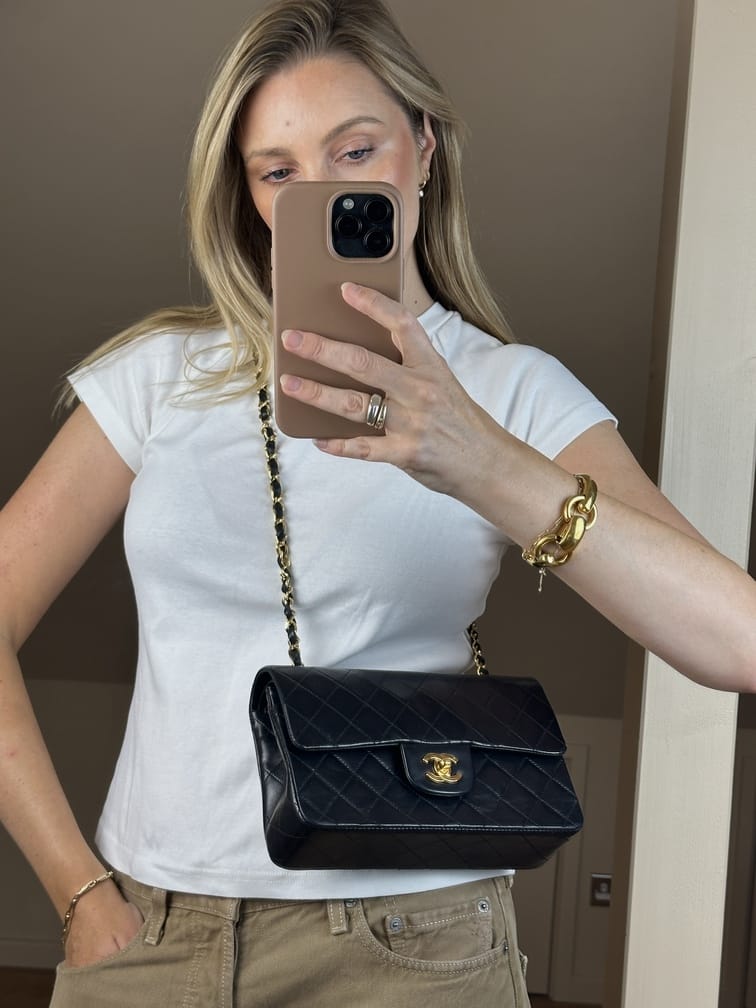 Vintage Chanel Small Double Flap Bag Black Quilted Leather with 24k Gold Plated Hardware