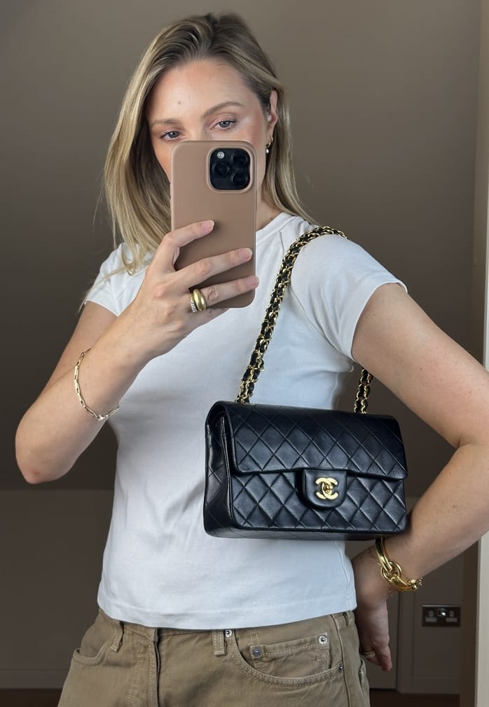 Vintage Chanel Small Double Flap Bag Black Quilted Leather with 24k Gold Plated Hardware