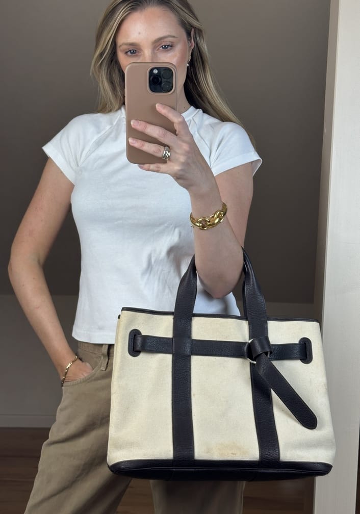 Vintage Hermes Ceinture Canvas and Leather Tote Bag